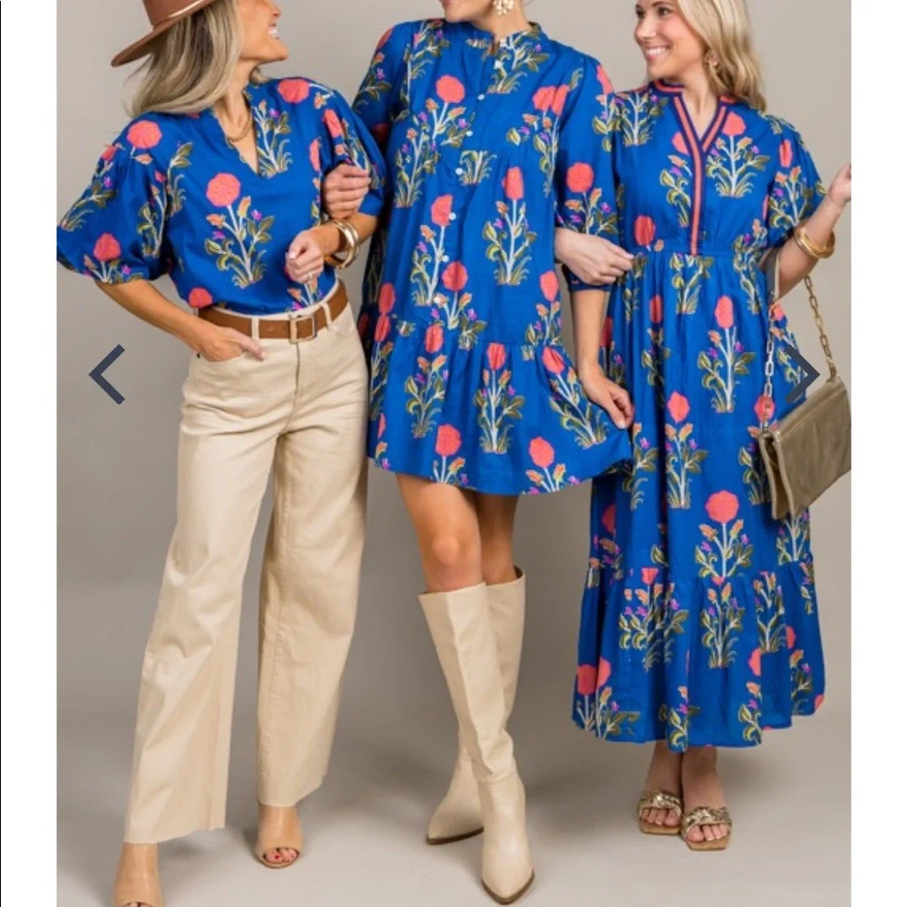 THML Blue floral print 100% cotton dress - Picture 4 of 4